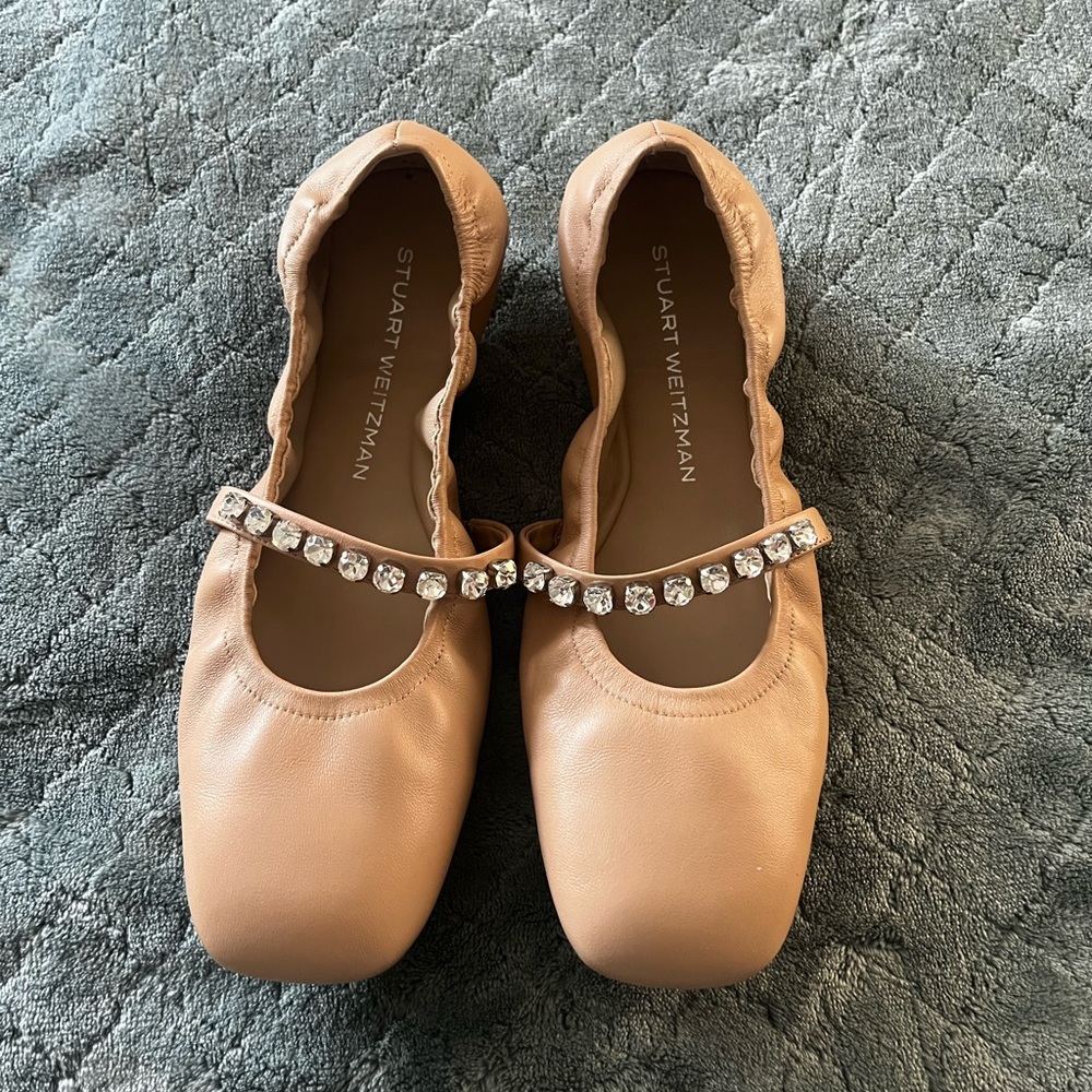 Stuart Weitzman Tan Ballet Flats‎ with Rhinestone Strap